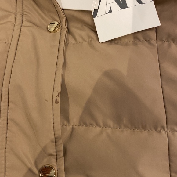 Zara water repellent faux hood puffer with belt SZ small nwt TAUPE/beige - Picture 9 of 9